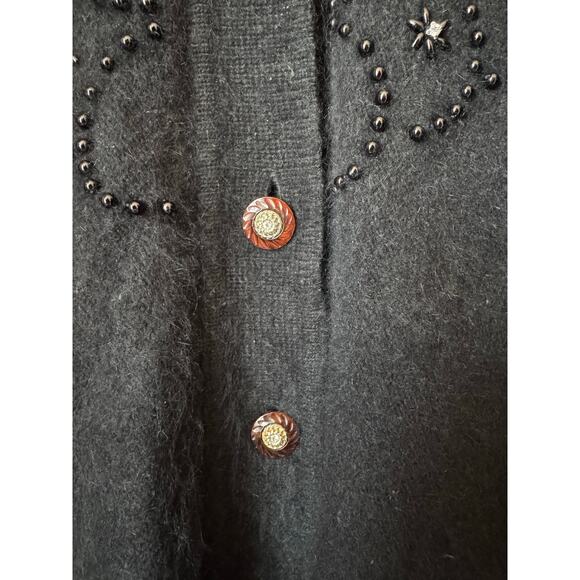 Vtg Sia Bellini black Floral Jeweled Rabbit Hair Wool Blend Cardigan Large - Picture 10 of 16